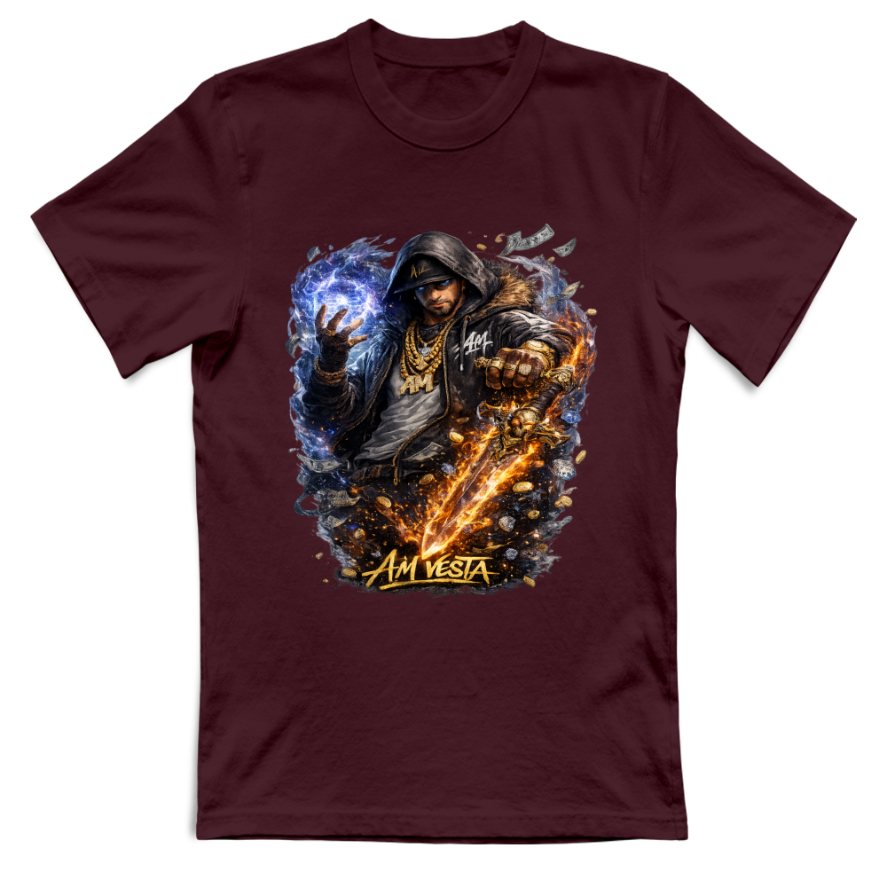 T-Shirt Unisex design “A.M. Vesta – Street Warrior Fire & Ice. | Streetwear Premium | A.M Vesta | bordeaux