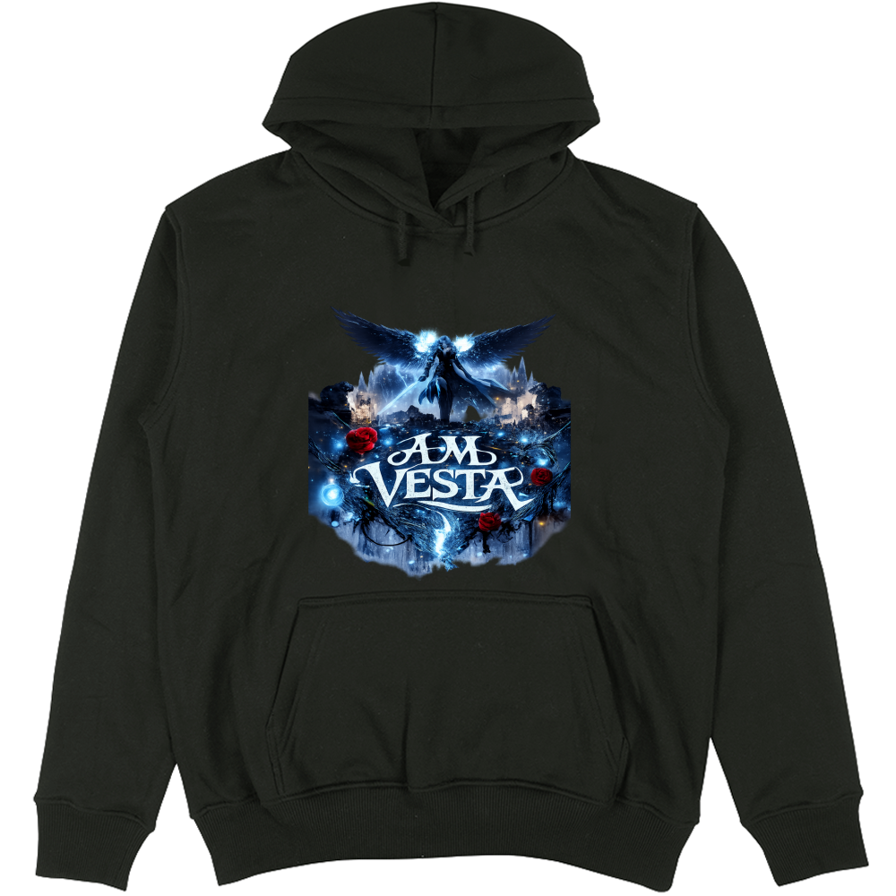 Felpa Unisex con Cappuccio Angelo tra le Rose - Design Esclusivo A.M Vesta | Streetwear Premium | A.M Vesta | black