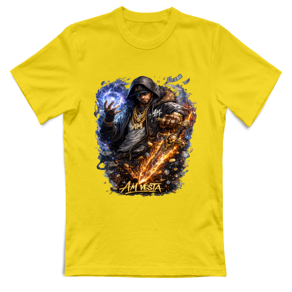 T-Shirt Unisex design “A.M. Vesta – Street Warrior Fire & Ice. | Streetwear Premium | A.M Vesta | yellow