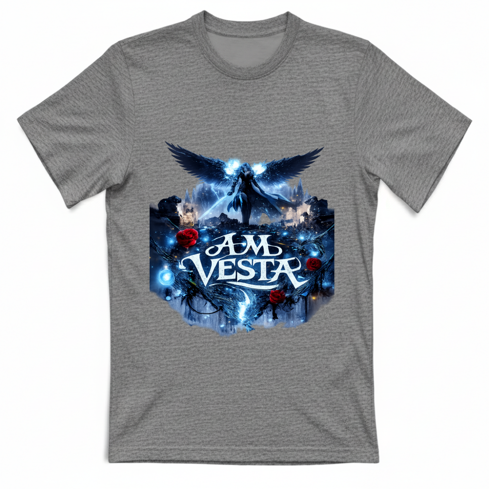 T-Shirt Unisex Angelo tra le Rose - Design Esclusivo A.M Vesta | Streetwear Premium | A.M Vesta | heathergrey