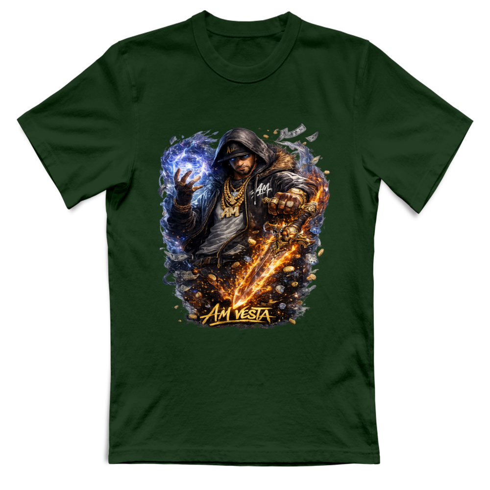 T-Shirt Unisex design “A.M. Vesta – Street Warrior Fire & Ice. | Streetwear Premium | A.M Vesta | bottlegreen