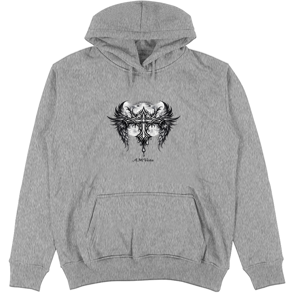 Felpa Unisex con Cappuccio Tribal - Design Esclusivo A.M Vesta | Streetwear Premium | A.M Vesta | heathergrey