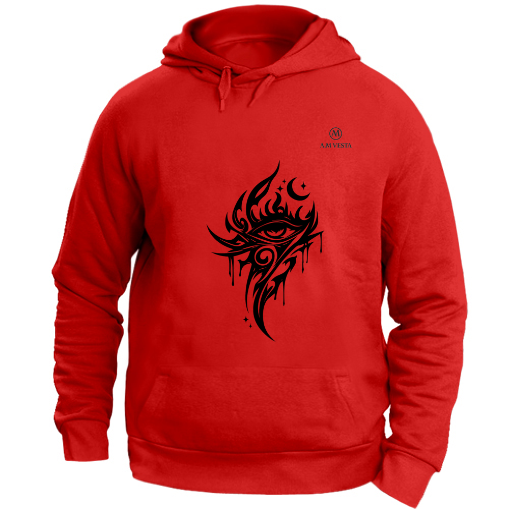 Felpa Unisex con Cappuccio Tribal - Design Esclusivo A.M Vesta. | Streetwear Premium | A.M Vesta | red
