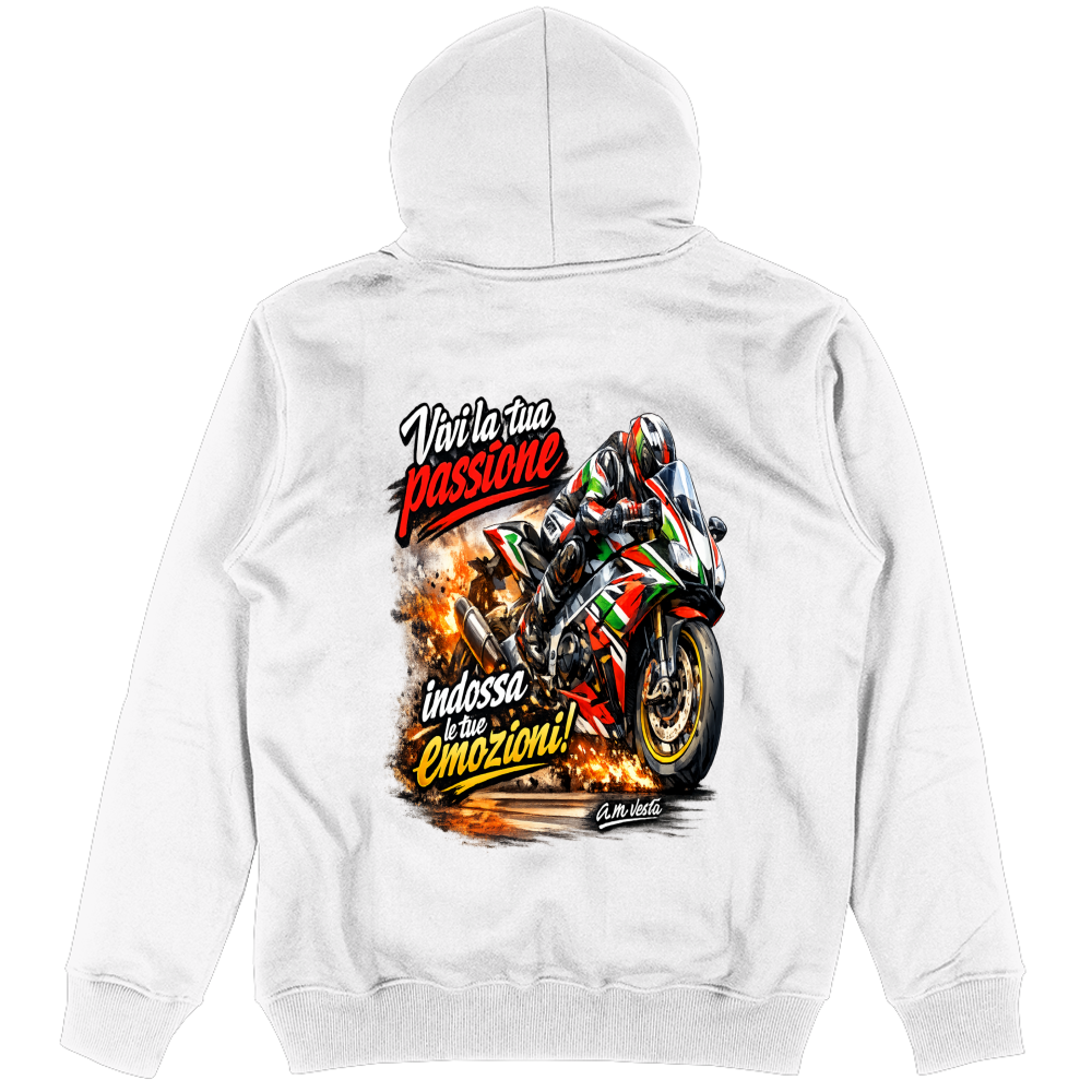 Felpa Unisex con Cappuccio vivi la tua passione in moto | Streetwear Premium | A.M Vesta |
