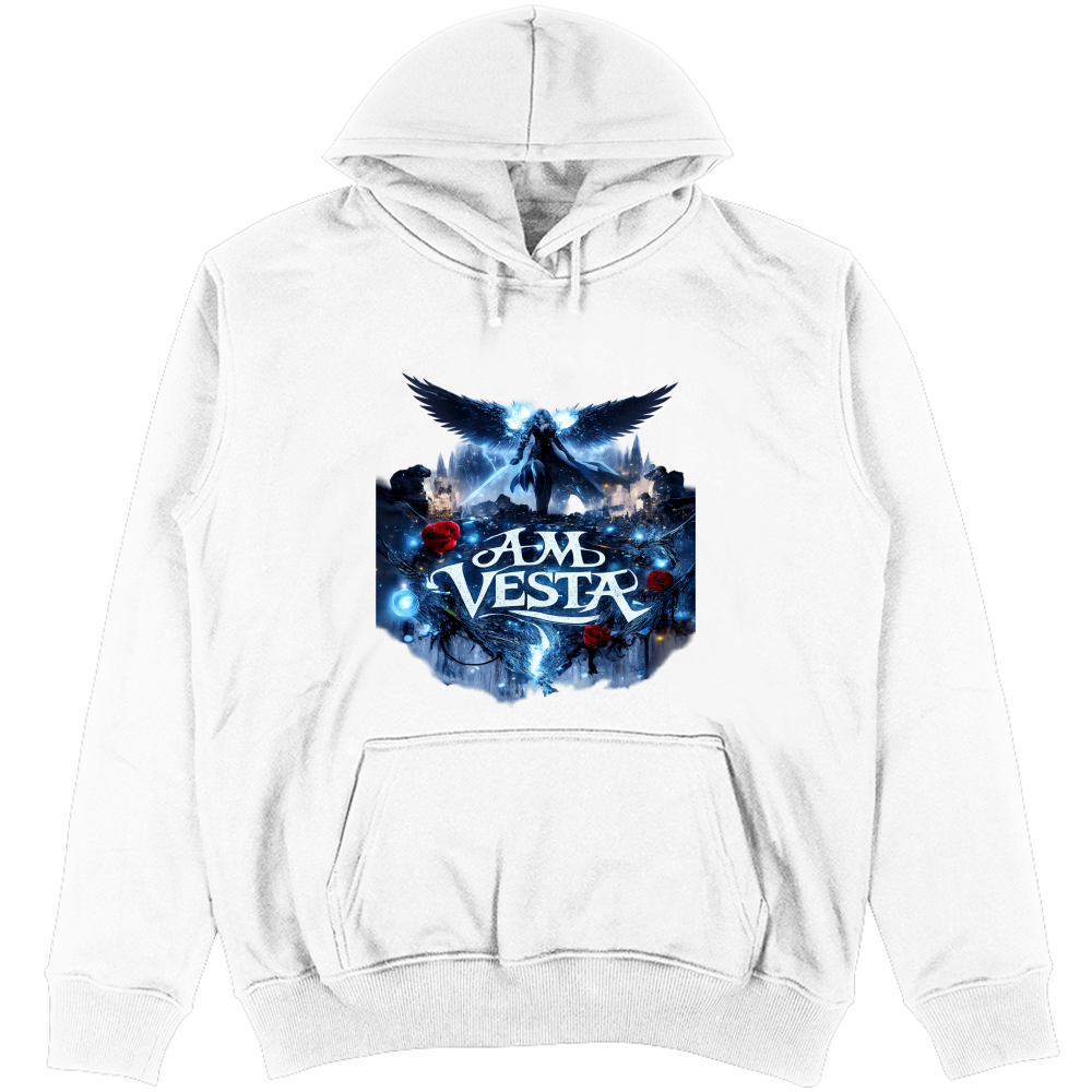 Felpa Unisex con Cappuccio Angelo tra le Rose - Design Esclusivo A.M Vesta | Streetwear Premium | A.M Vesta | white