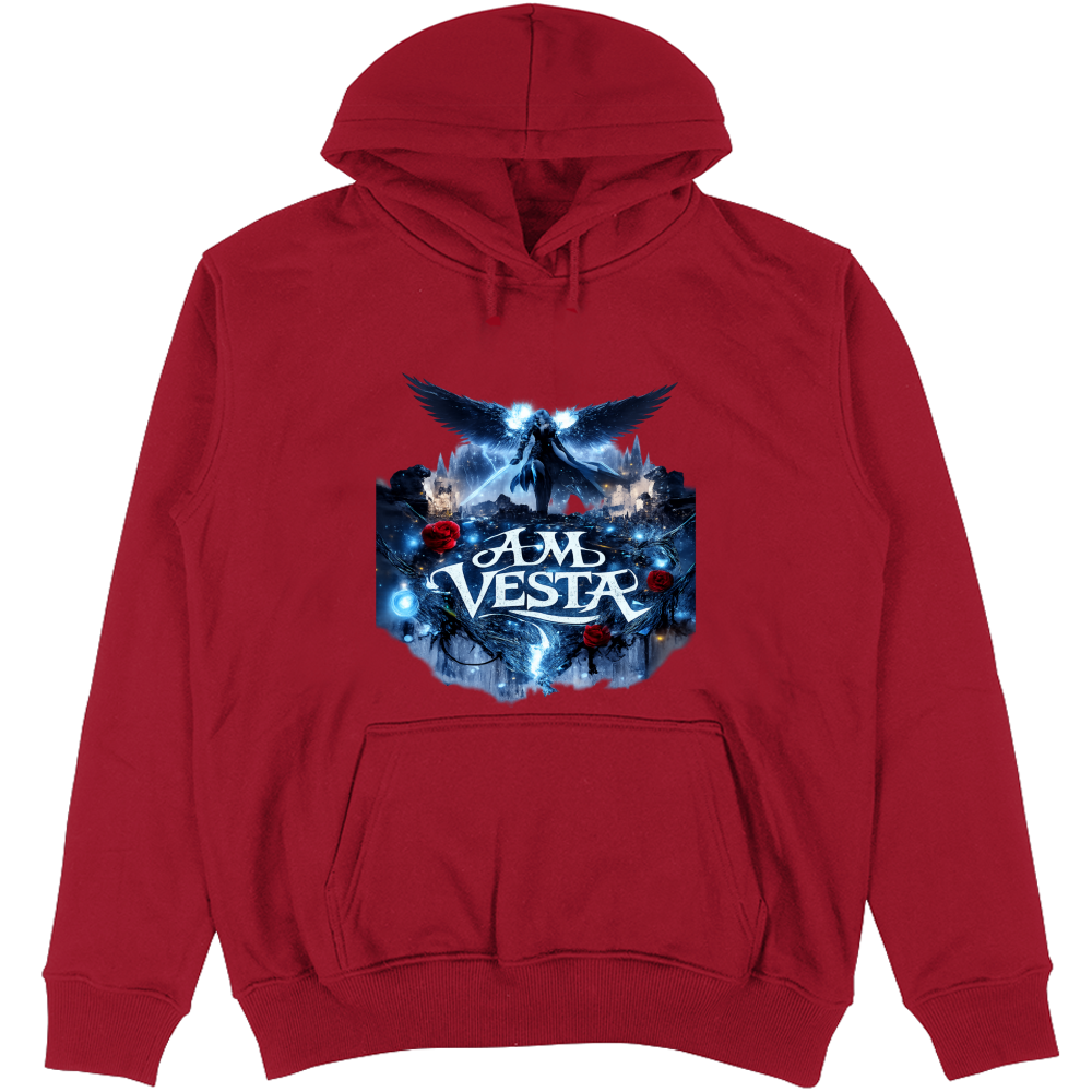 Felpa Unisex con Cappuccio Angelo tra le Rose - Design Esclusivo A.M Vesta | Streetwear Premium | A.M Vesta | red