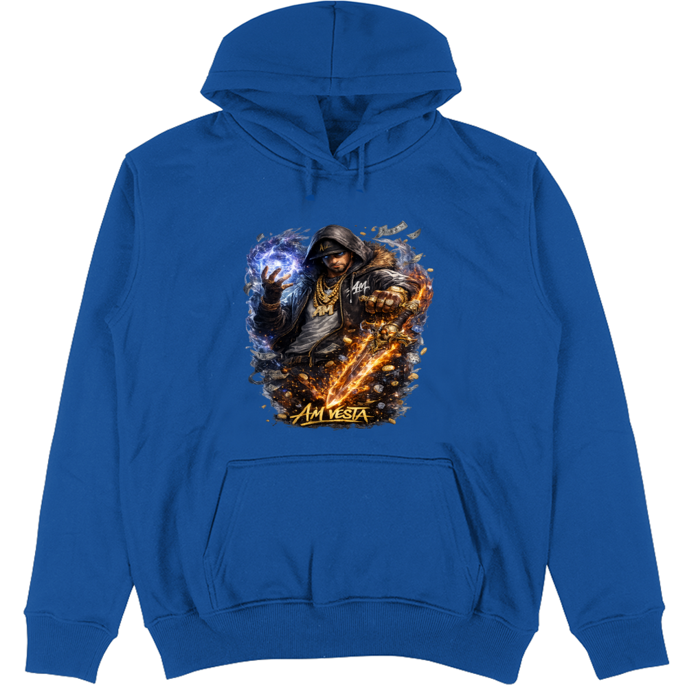 Felpa Unisex con Cappuccio design “A.M. Vesta – Street Warrior Fire & Ice. | Streetwear Premium | A.M Vesta | blueroyal