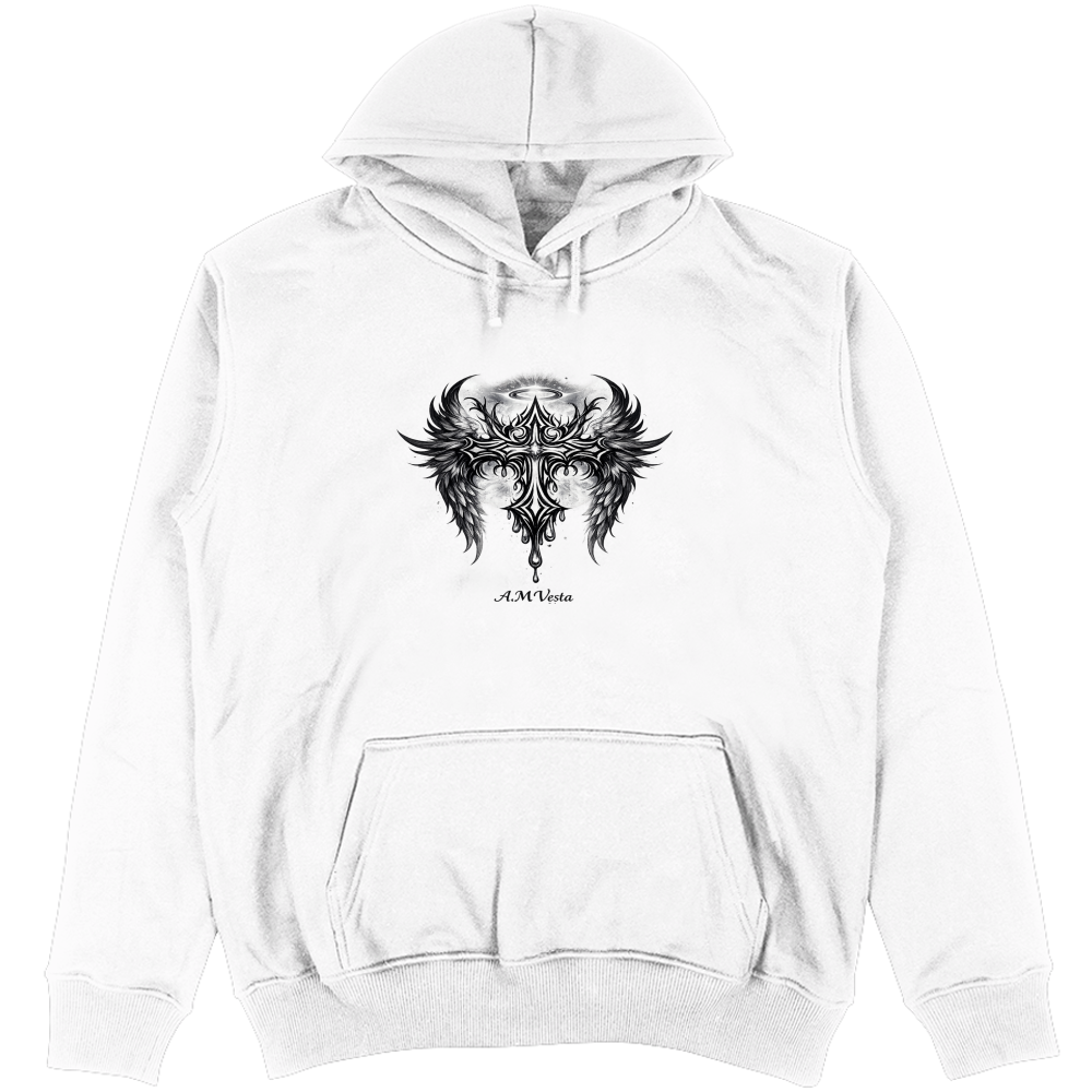 Felpa Unisex con Cappuccio Tribal - Design Esclusivo A.M Vesta | Streetwear Premium | A.M Vesta | white