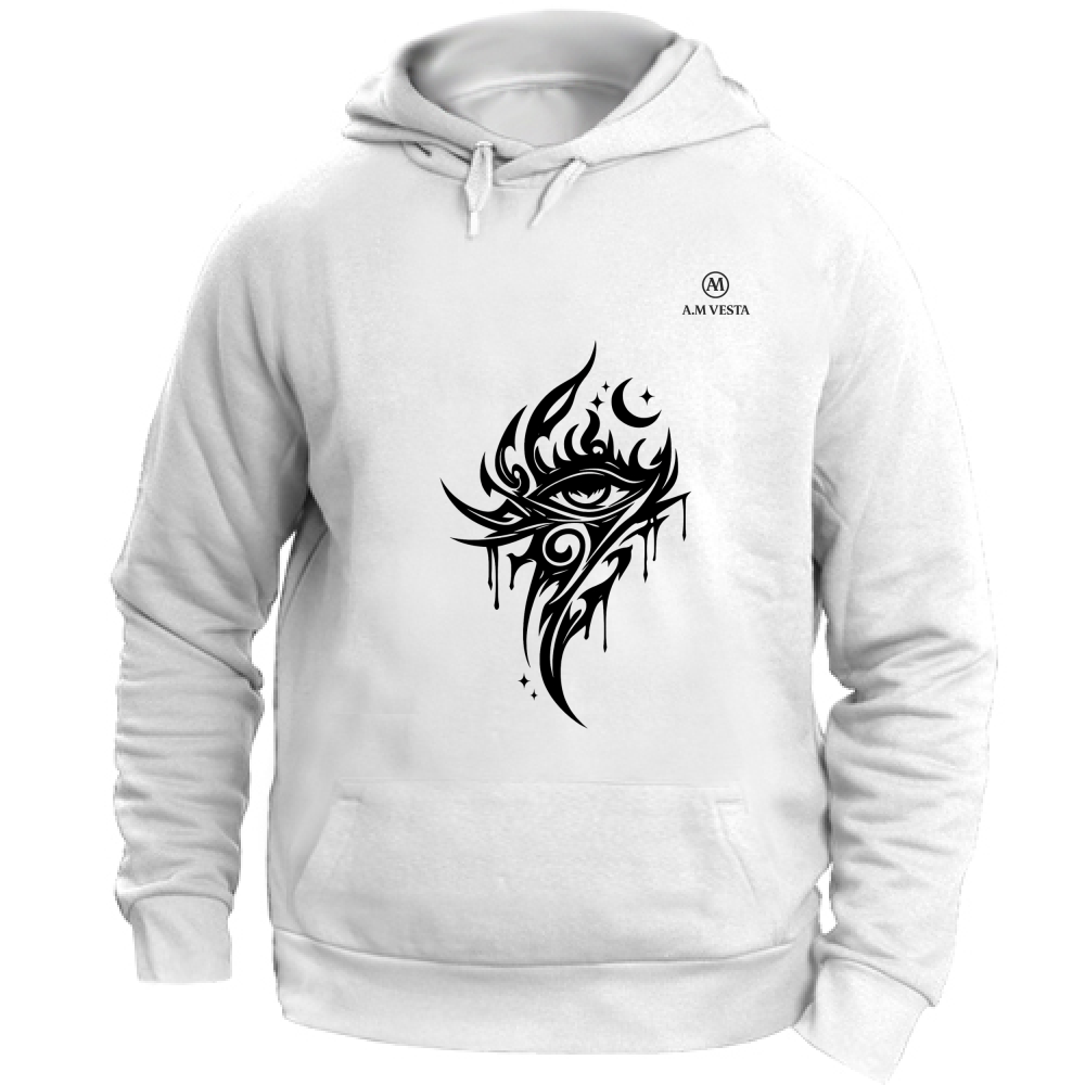 Felpa Unisex con Cappuccio Tribal - Design Esclusivo A.M Vesta. | Streetwear Premium | A.M Vesta | white