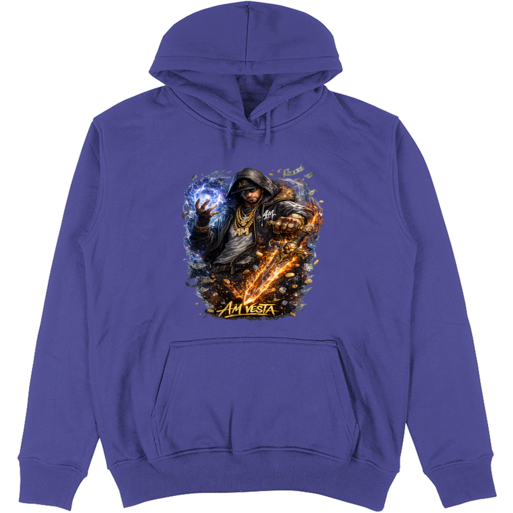 Felpa Unisex con Cappuccio design “A.M. Vesta – Street Warrior Fire & Ice. | Streetwear Premium | A.M Vesta | deepberry