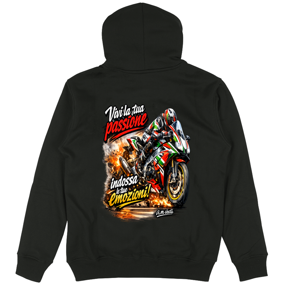 Felpa Unisex con Cappuccio vivi la tua passione in moto | Streetwear Premium | A.M Vesta |