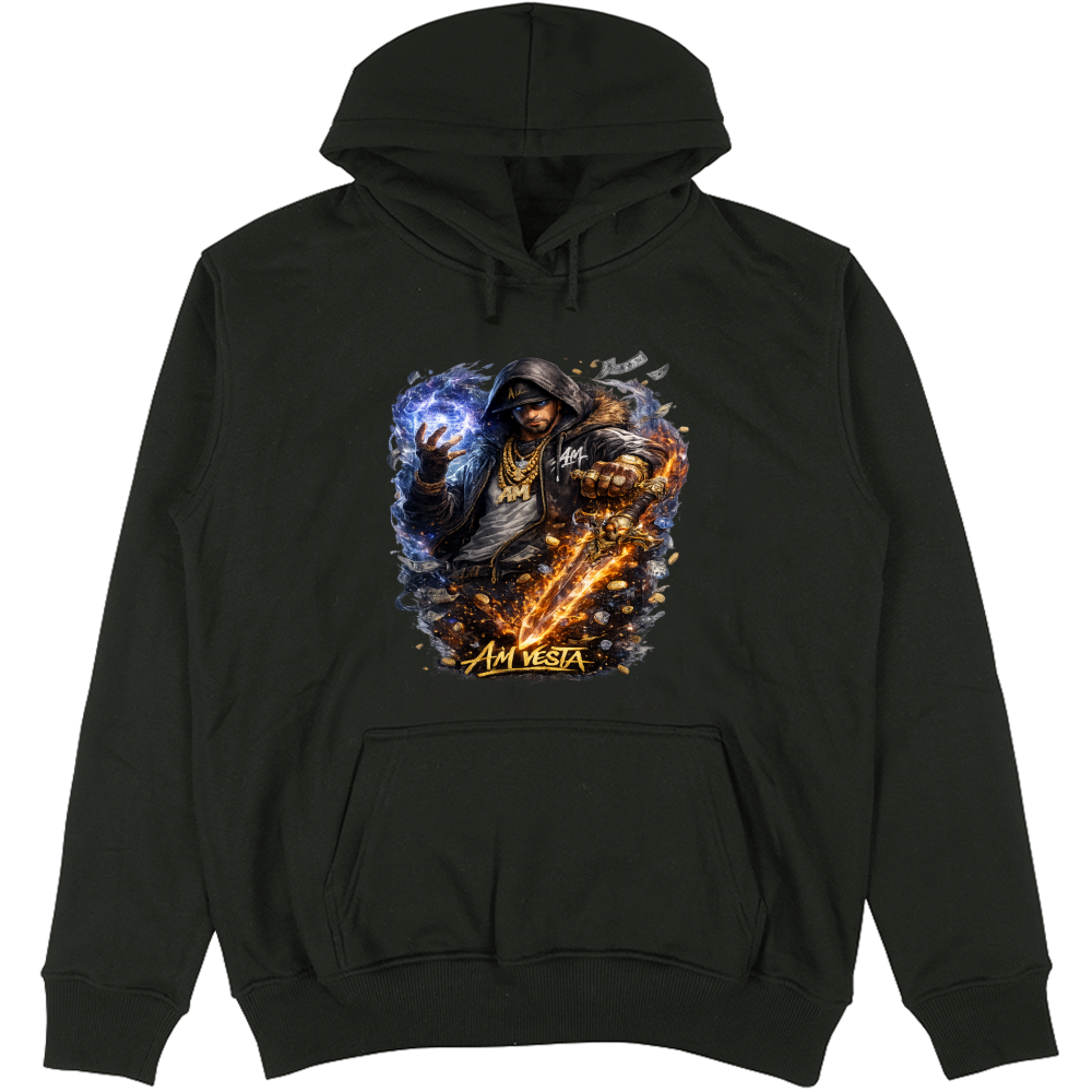 Felpa Unisex con Cappuccio design “A.M. Vesta – Street Warrior Fire & Ice. | Streetwear Premium | A.M Vesta | black