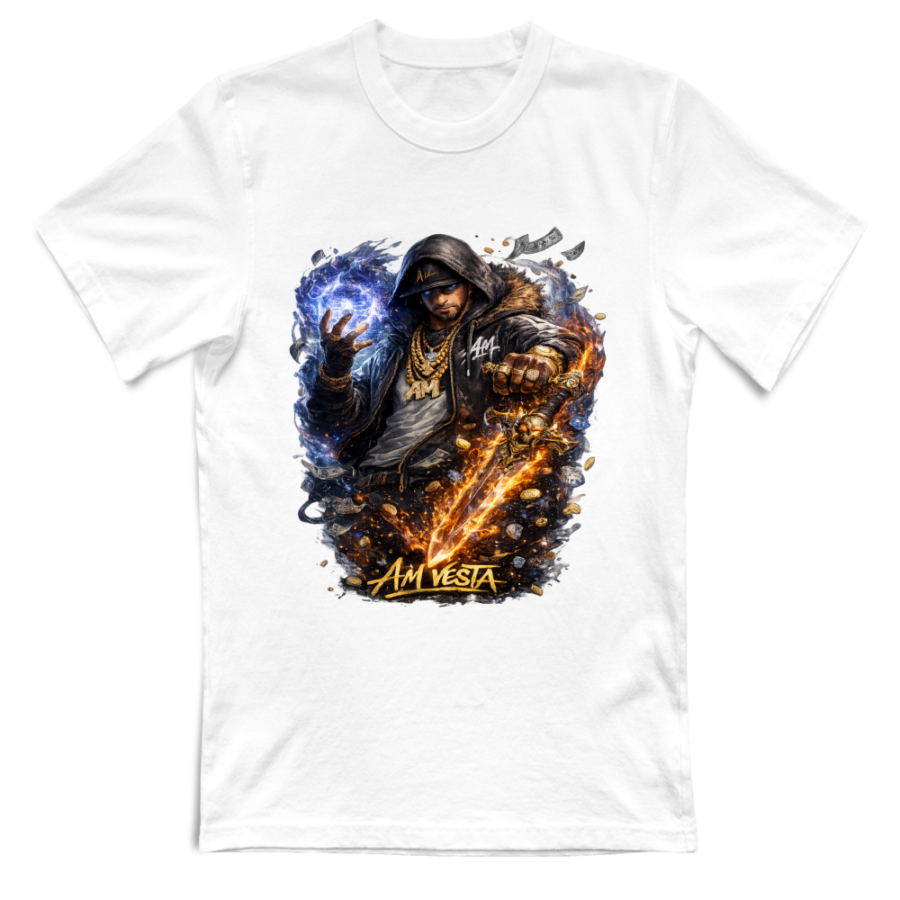T-Shirt Unisex design “A.M. Vesta – Street Warrior Fire & Ice. | Streetwear Premium | A.M Vesta | white