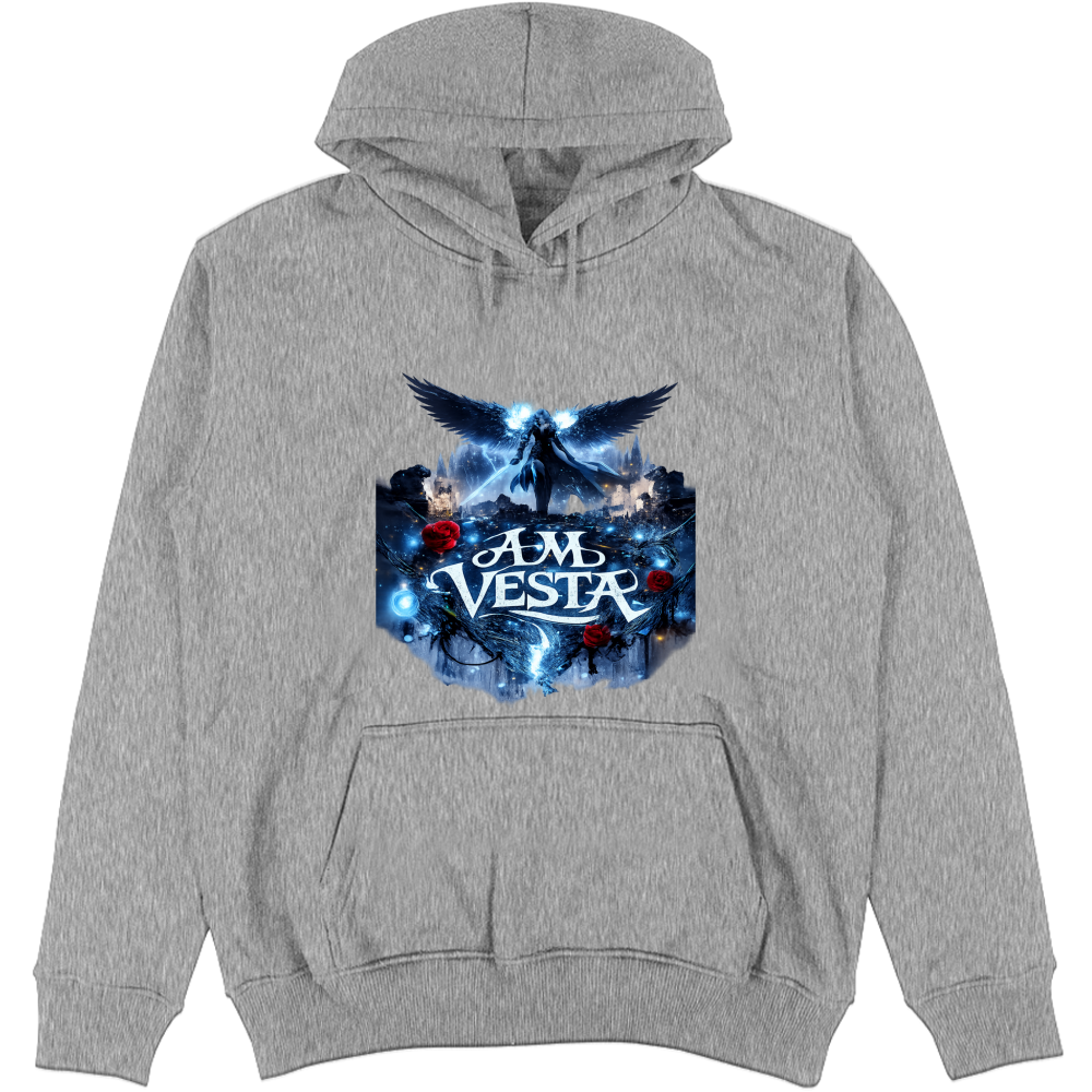 Felpa Unisex con Cappuccio Angelo tra le Rose - Design Esclusivo A.M Vesta | Streetwear Premium | A.M Vesta | heathergrey
