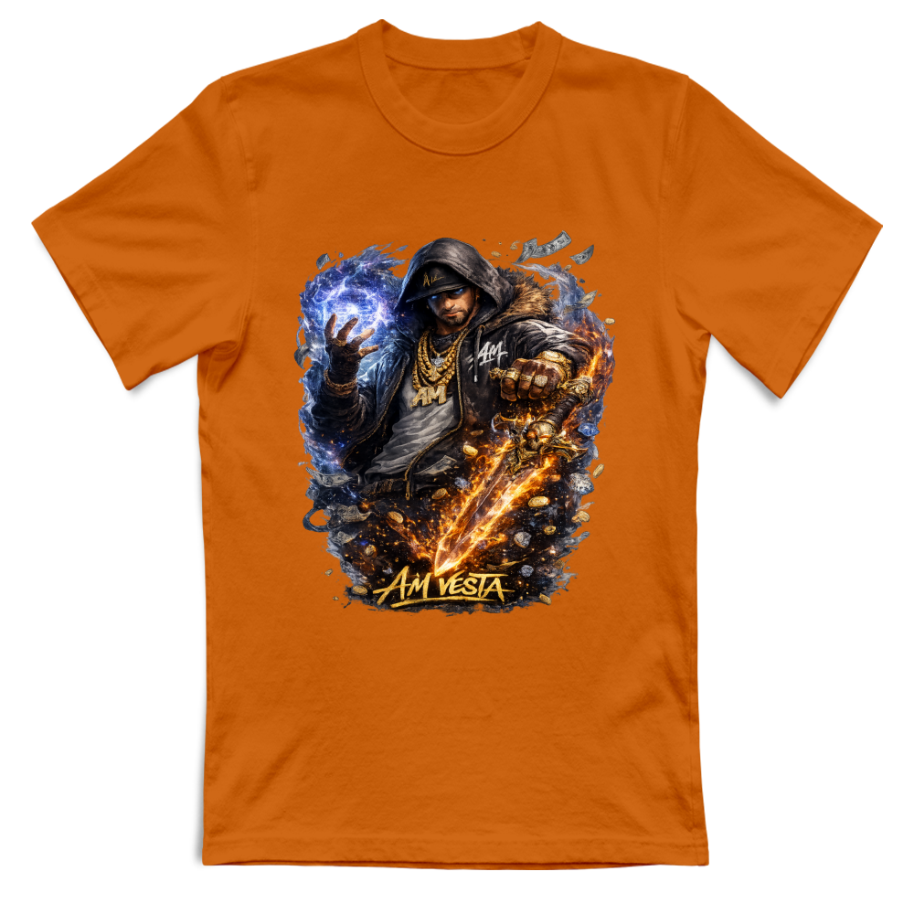 T-Shirt Unisex design “A.M. Vesta – Street Warrior Fire & Ice. | Streetwear Premium | A.M Vesta | orange