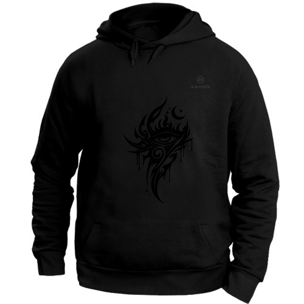 Felpa Unisex con Cappuccio Tribal - Design Esclusivo A.M Vesta. | Streetwear Premium | A.M Vesta | black