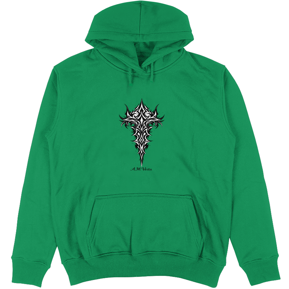 Felpa Unisex con Cappuccio Tribal Demon - Design Esclusivo A.M Vesta | Streetwear Premium | A.M Vesta | kellygreen