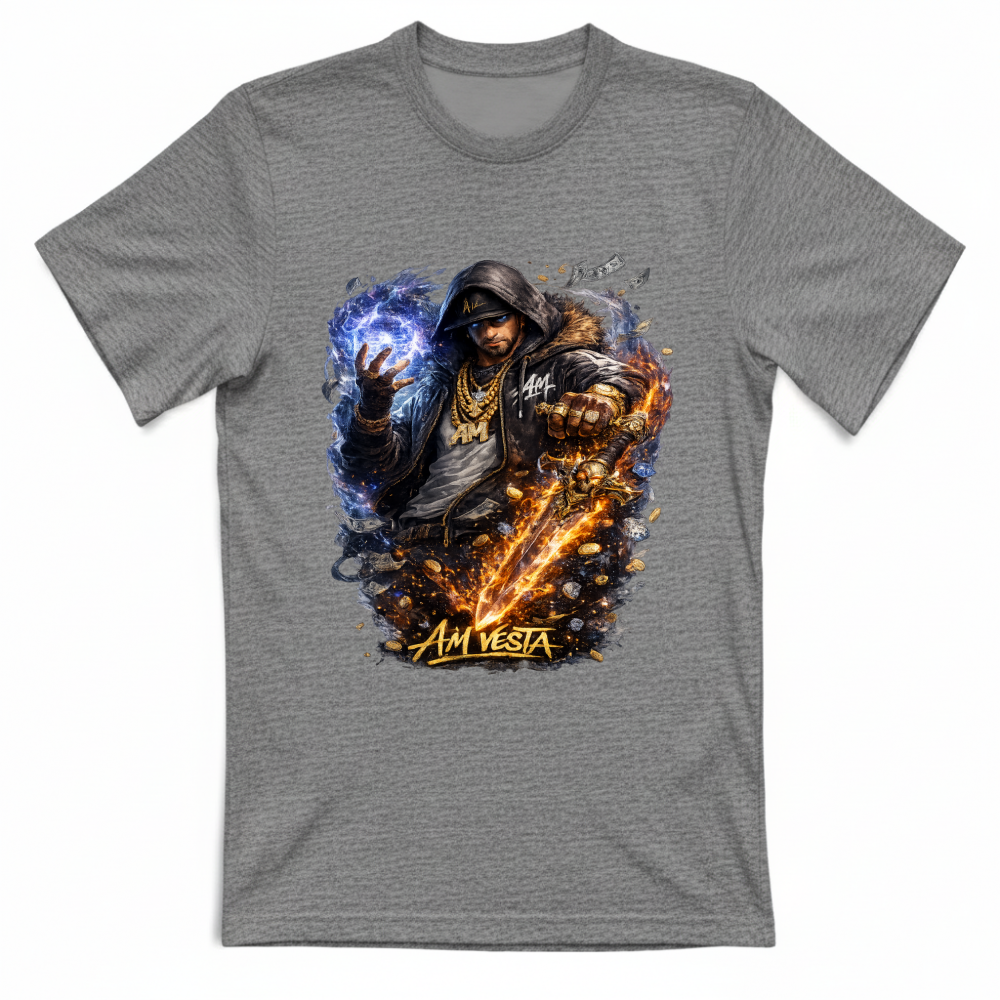 T-Shirt Unisex design “A.M. Vesta – Street Warrior Fire & Ice. | Streetwear Premium | A.M Vesta | heathergrey
