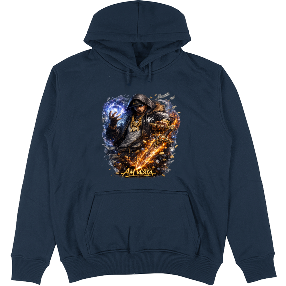 Felpa Unisex con Cappuccio design “A.M. Vesta – Street Warrior Fire & Ice. | Streetwear Premium | A.M Vesta | navy
