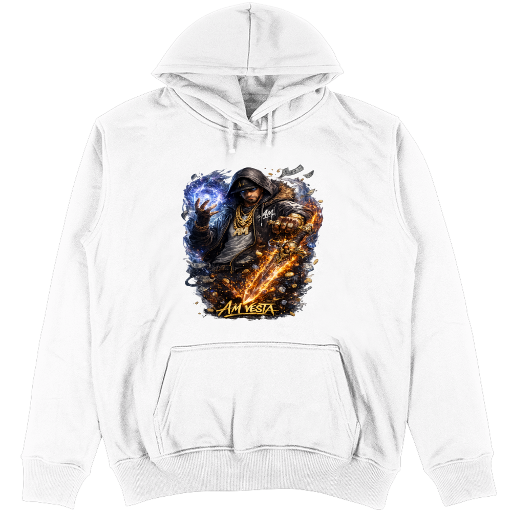 Felpa Unisex con Cappuccio design “A.M. Vesta – Street Warrior Fire & Ice. | Streetwear Premium | A.M Vesta | white