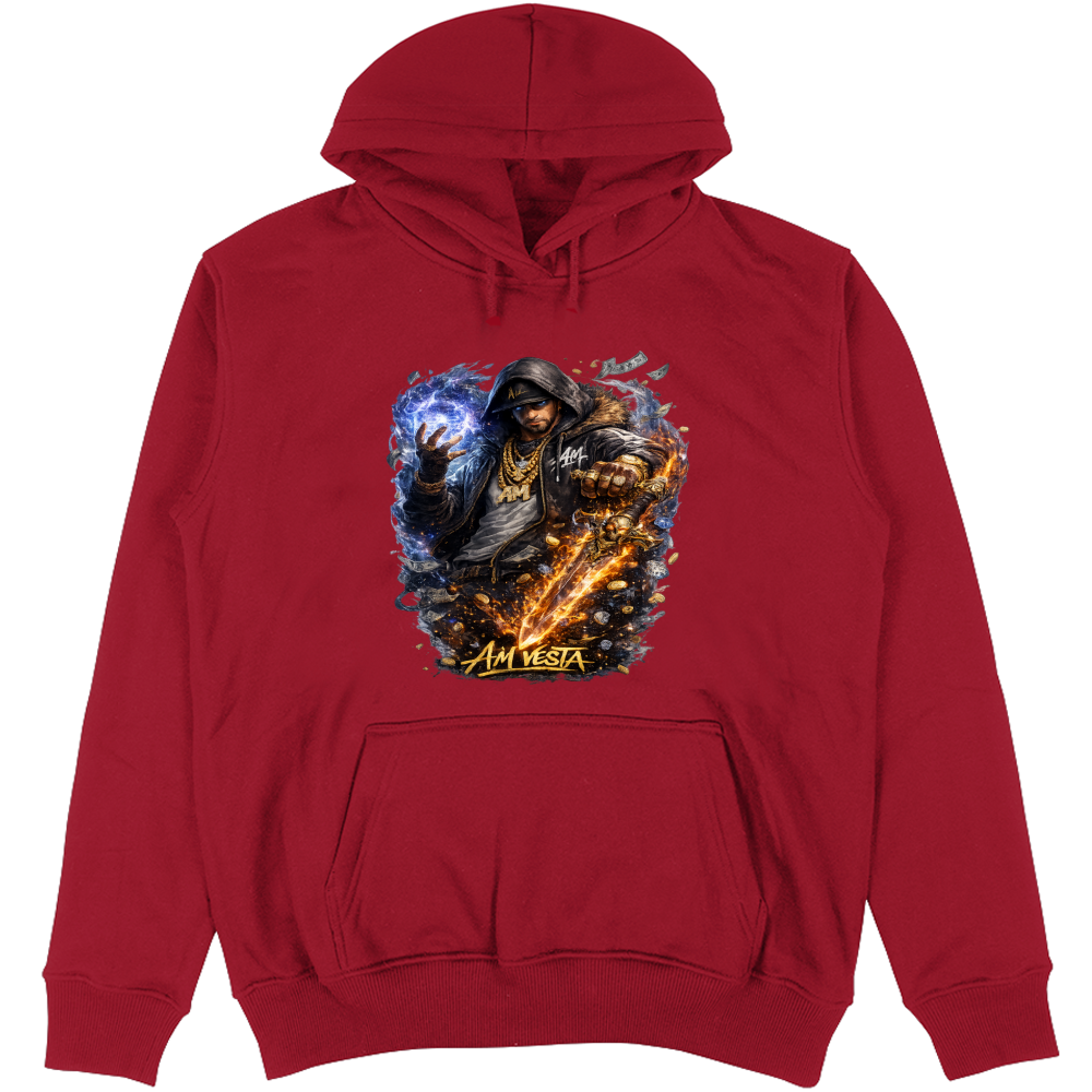 Felpa Unisex con Cappuccio design “A.M. Vesta – Street Warrior Fire & Ice. | Streetwear Premium | A.M Vesta | red