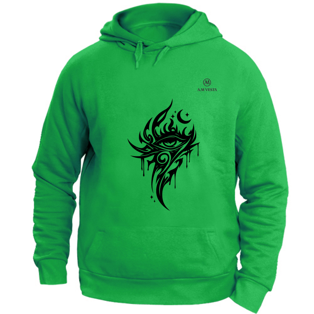 Felpa Unisex con Cappuccio Tribal - Design Esclusivo A.M Vesta. | Streetwear Premium | A.M Vesta | kellygreen