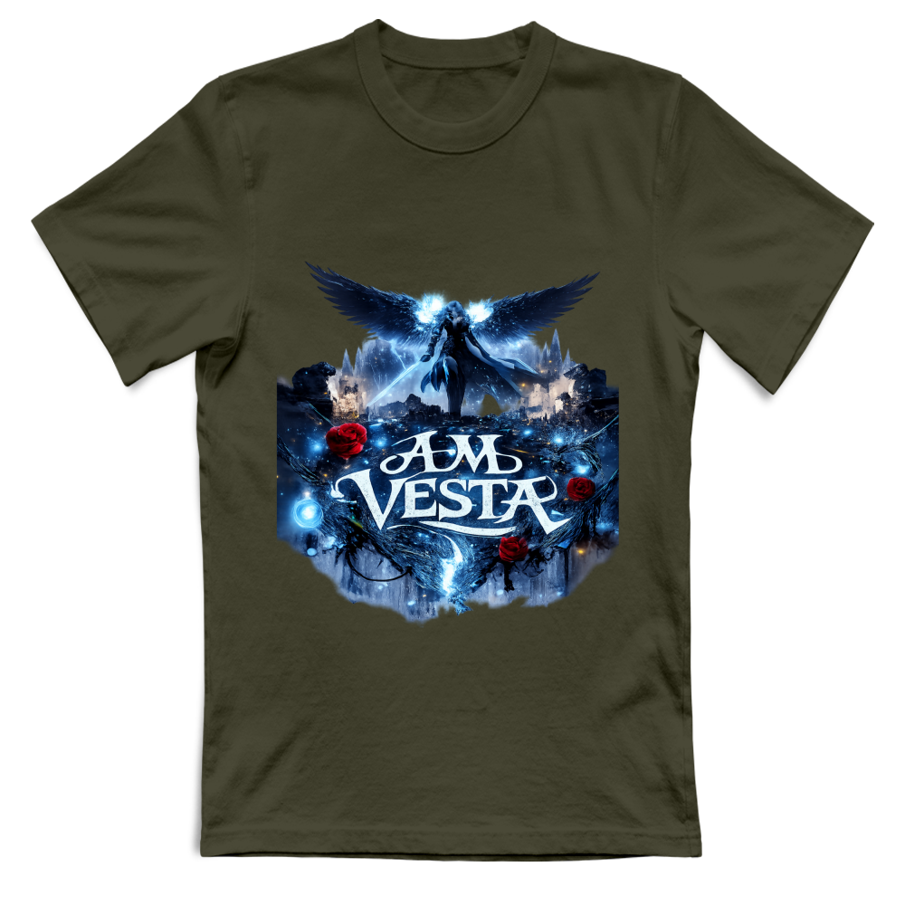 T-Shirt Unisex Angelo tra le Rose - Design Esclusivo A.M Vesta | Streetwear Premium | A.M Vesta | militarygreen
