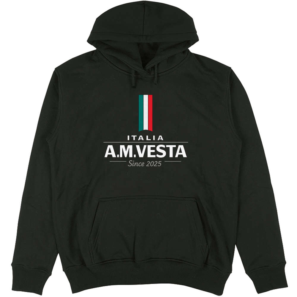 Felpa Unisex con Cappuccio Italia - Design Esclusivo A.M Vesta | Streetwear Premium | A.M Vesta | black
