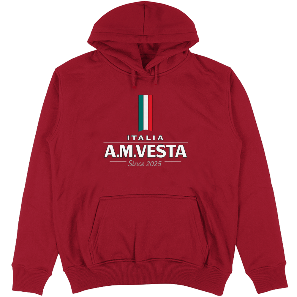 Felpa Unisex con Cappuccio Italia - Design Esclusivo A.M Vesta | Streetwear Premium | A.M Vesta | red