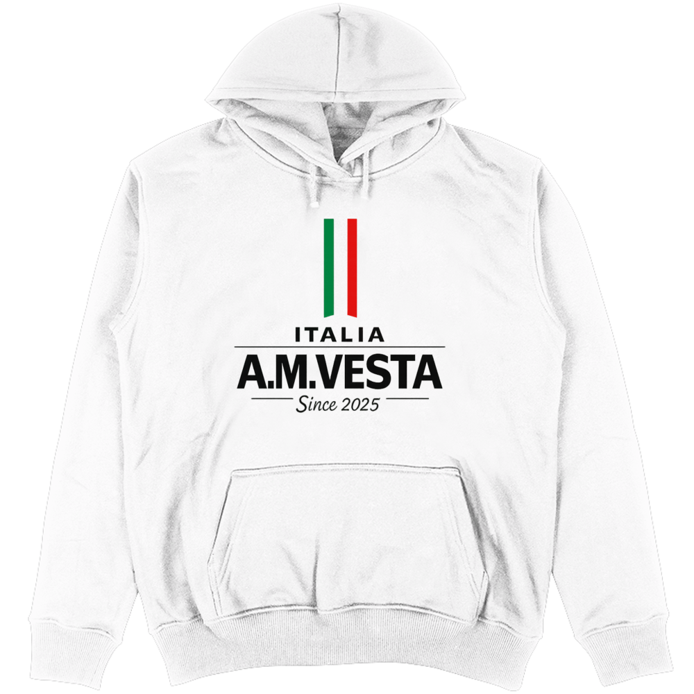 Felpa Unisex con Cappuccio Italia White - Design Esclusivo A.M Vesta | Streetwear Premium | A.M Vesta | white