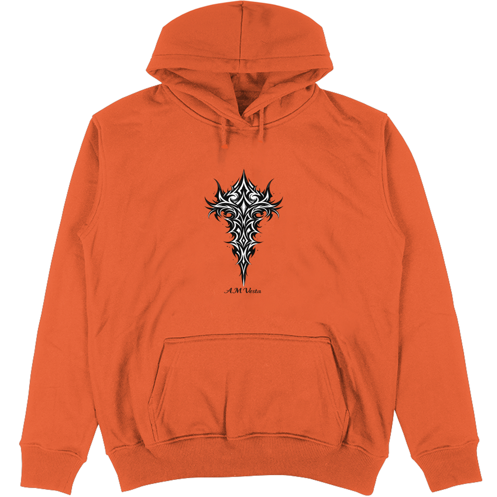 Felpa Unisex con Cappuccio Tribal Demon - Design Esclusivo A.M Vesta | Streetwear Premium | A.M Vesta | orange
